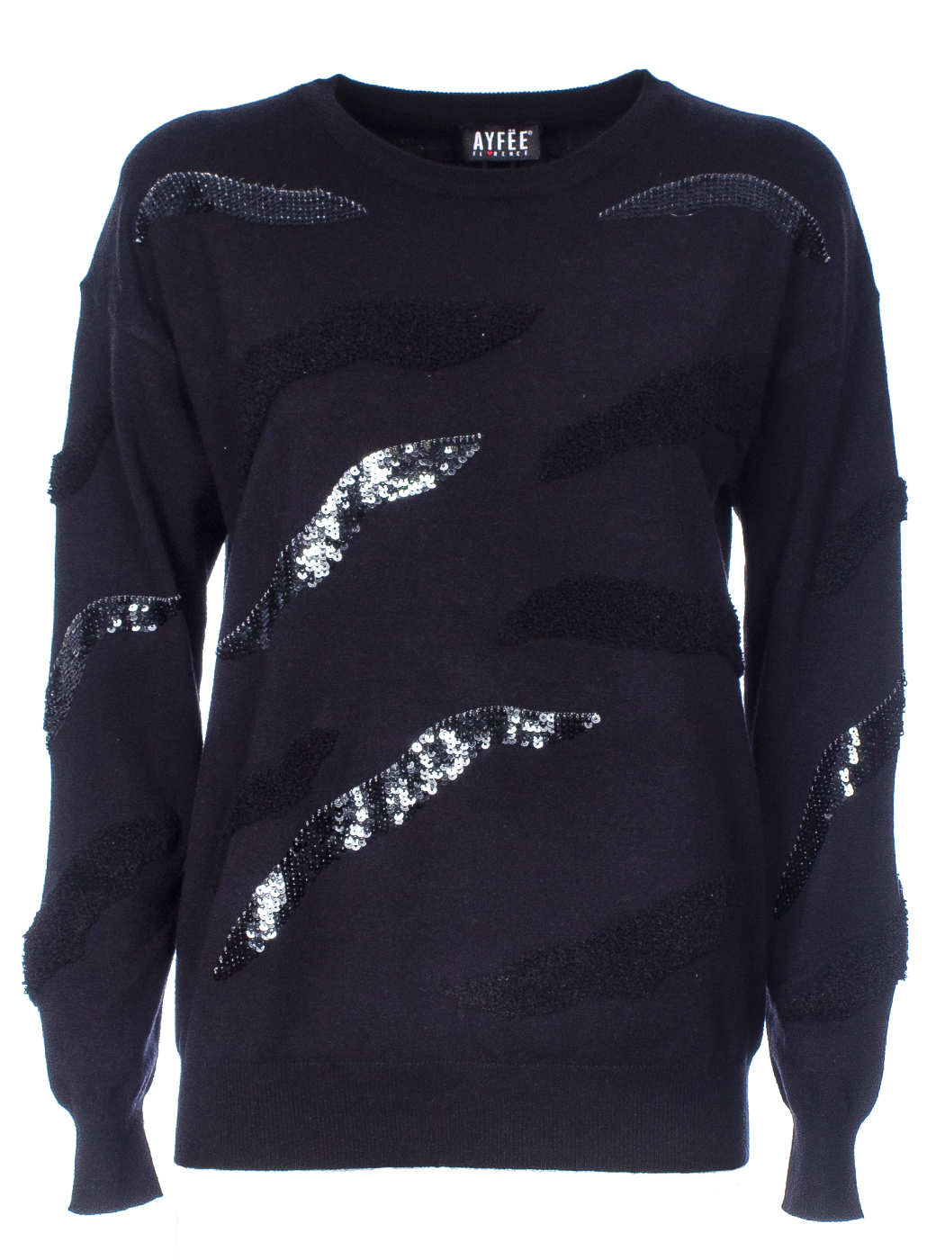 MAGLIA DETTAGLIO CLOUDS PAILLETTES, 3 TG,52%VI 23%NY 25%PL, MADE IN PRC           - BLACK